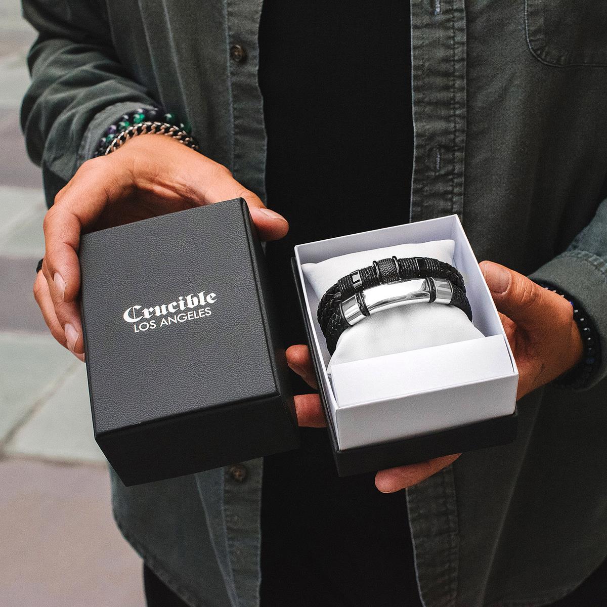 Crucible Black Leather and Engravable Bracelet – Invicta Jewelry