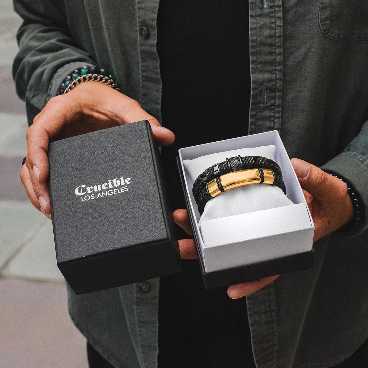 Crucible Black Leather and Engravable Bracelet – Invicta Jewelry