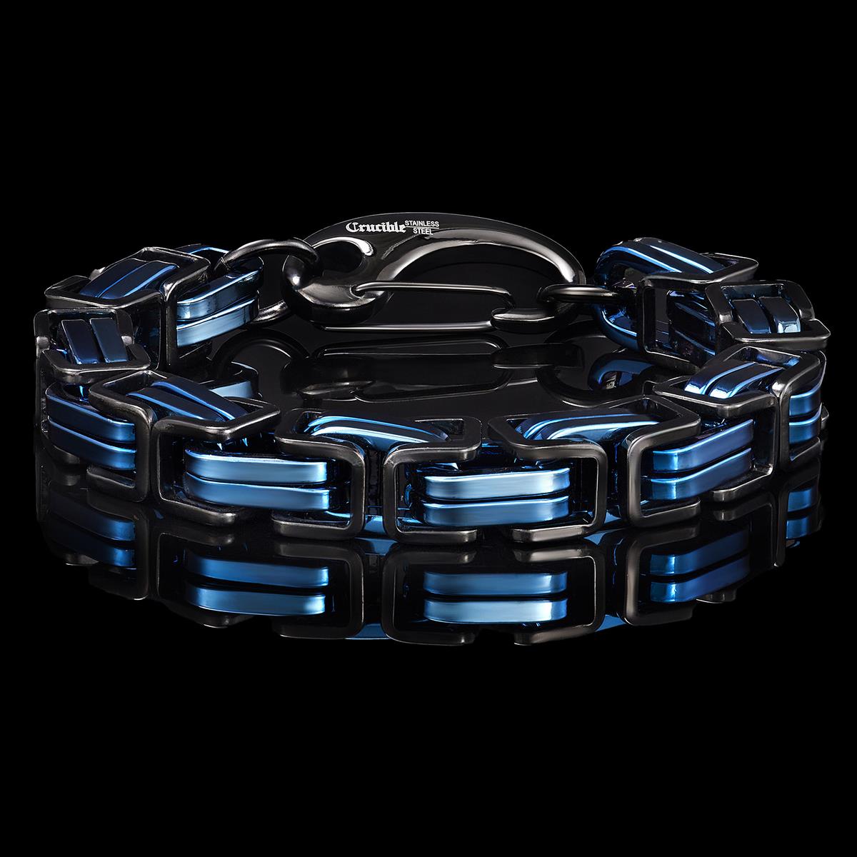 Crucible Blue/Black Byzantine Chain Bracelet 11mm Wide – Invicta