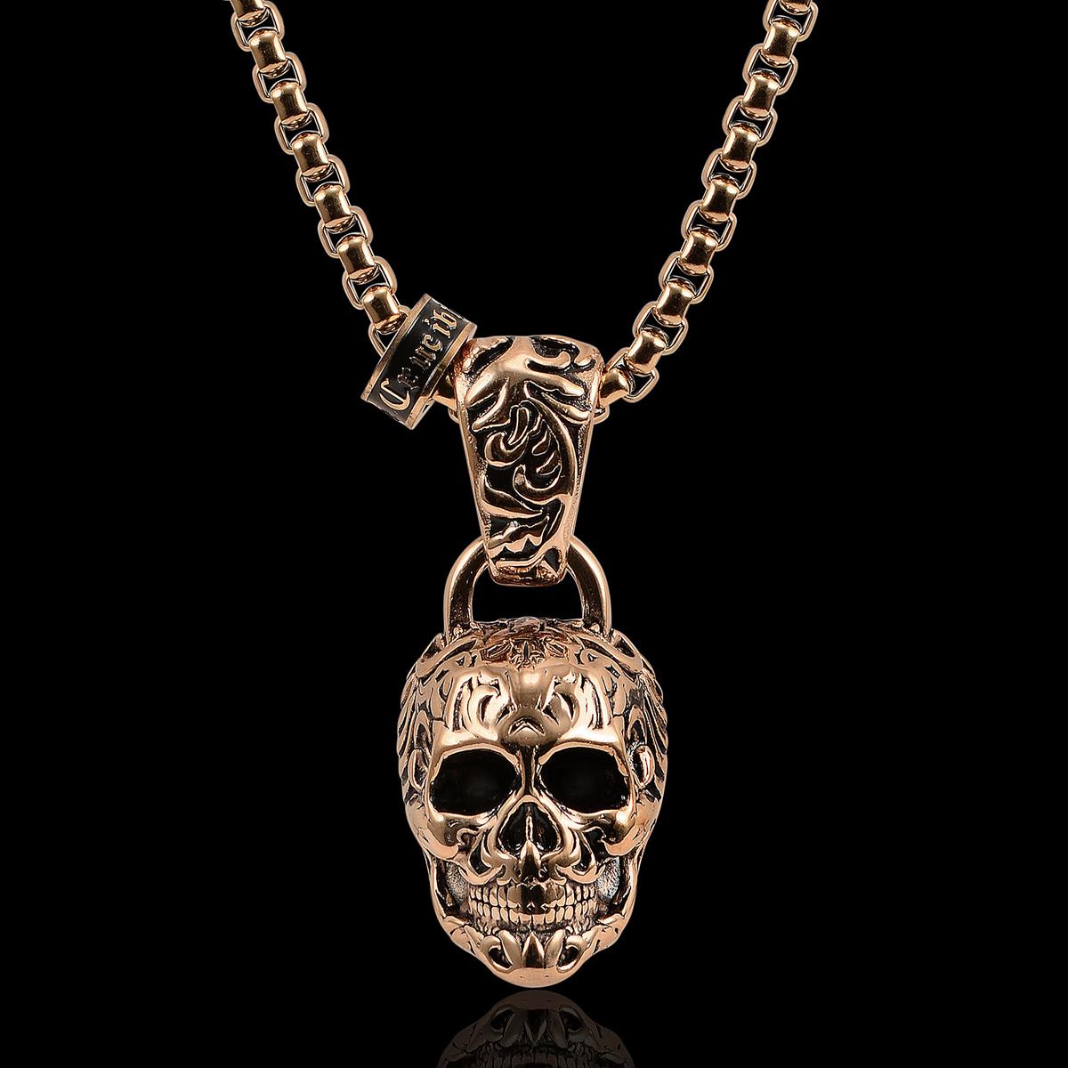 Crucible Large 35mm Skull Necklace on 28 Inch 5mm Box Chain
