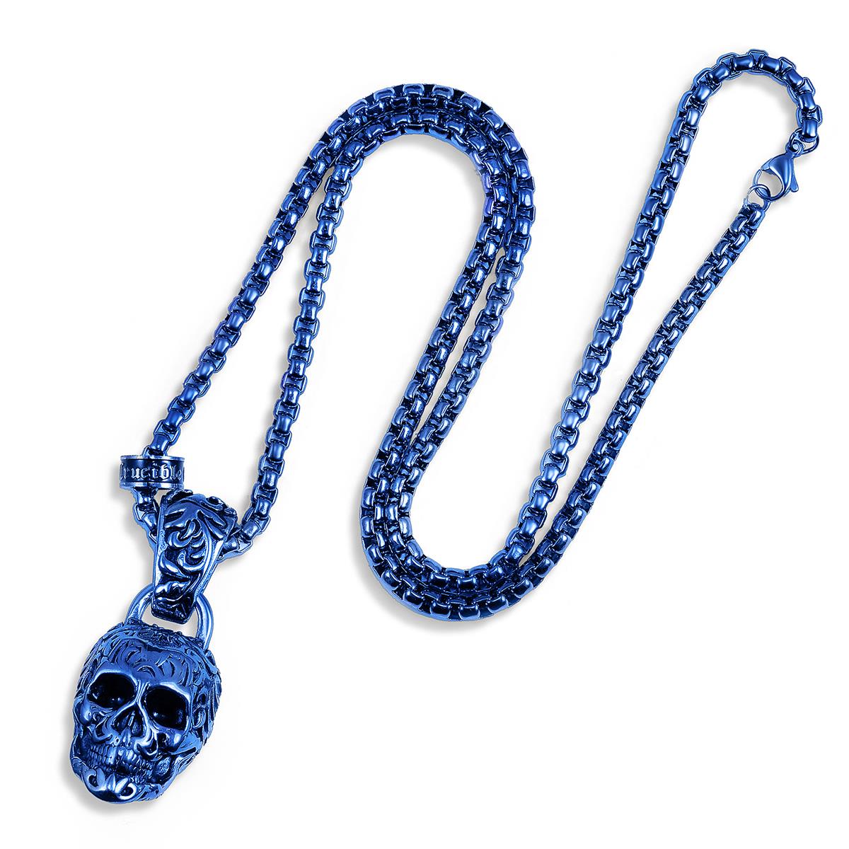 Crucible Large 35mm Skull Necklace on 28 Inch 5mm Box Chain